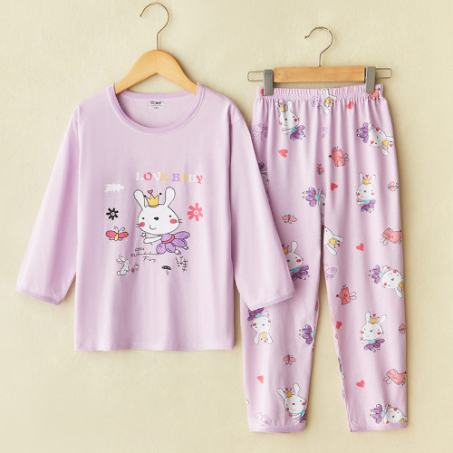儿童竹纤维薄款睡衣套装夏季小孩长袖裤空调服男童女童春秋家居服 - 图2