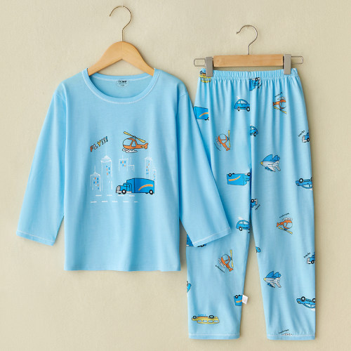 儿童竹纤维薄款睡衣套装夏季小孩长袖裤空调服男童女童春秋家居服 - 图1