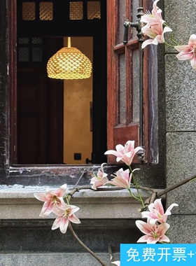 枯树藤百合仿真花复古洋房橱窗造景枯枝百合花藤店铺美陈装饰花艺