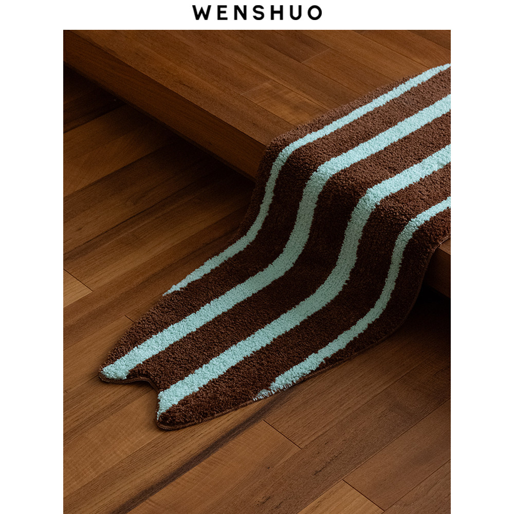 WENSHUO 原创撞色条纹地毯复古簇绒床边毯卧室客厅民宿咖啡店 - 图3