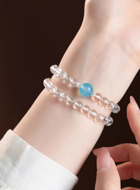 【自营】daisy beauty天然海蓝宝白水晶双圈手链白水晶高级感手串