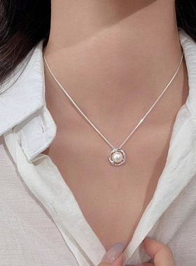 【自营】daisy beautyS925纯银法式淡水珍珠项链女几何锁骨链天然