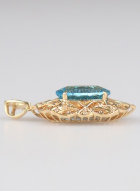 【自营】中古95新日本进口商品复古蓝色托帕石钻石吊坠K18黄金