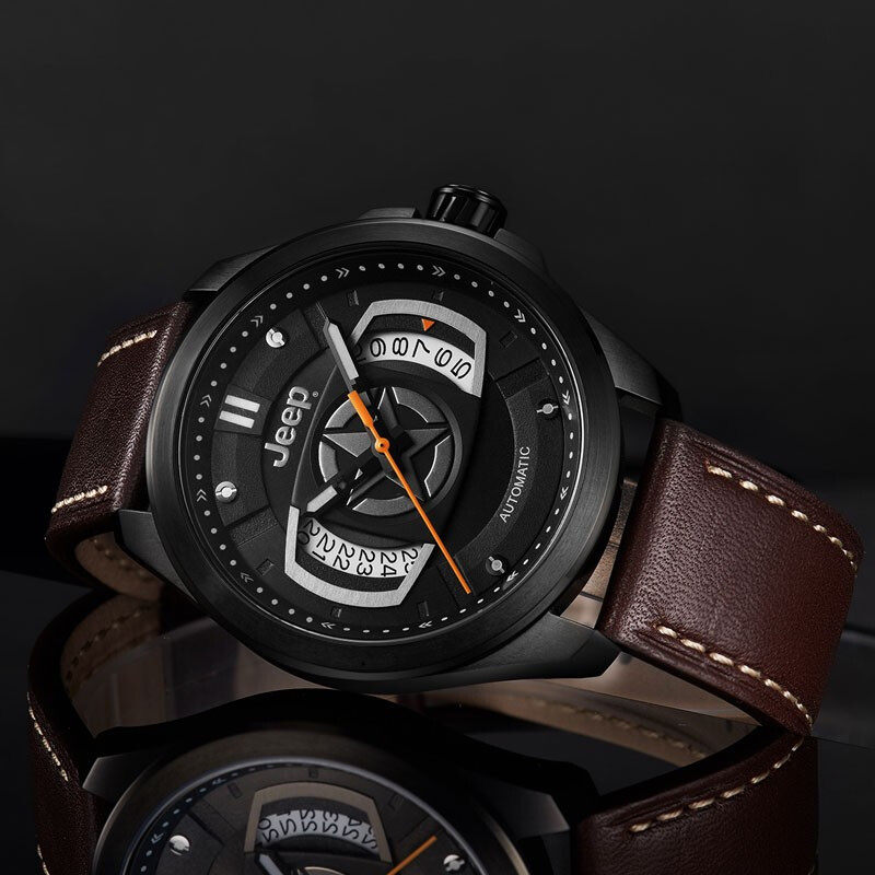 【自营】jeep吉普自动机械时尚休闲镂空透底日历防水男士手表宝石