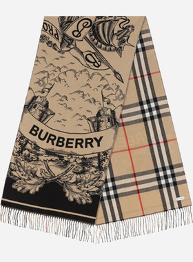 【自营】Burberry 经典马术骑士徽标格纹双面两用羊绒围巾围脖女