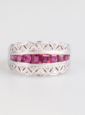 【自营】中古95新日本进口商品古典钻石铂金900红宝石60号戒指