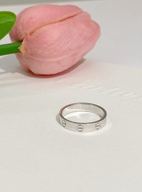 【自营】中古99新卡地亚LOVE系列18K白金窄版无钻戒指宽3.6毫米
