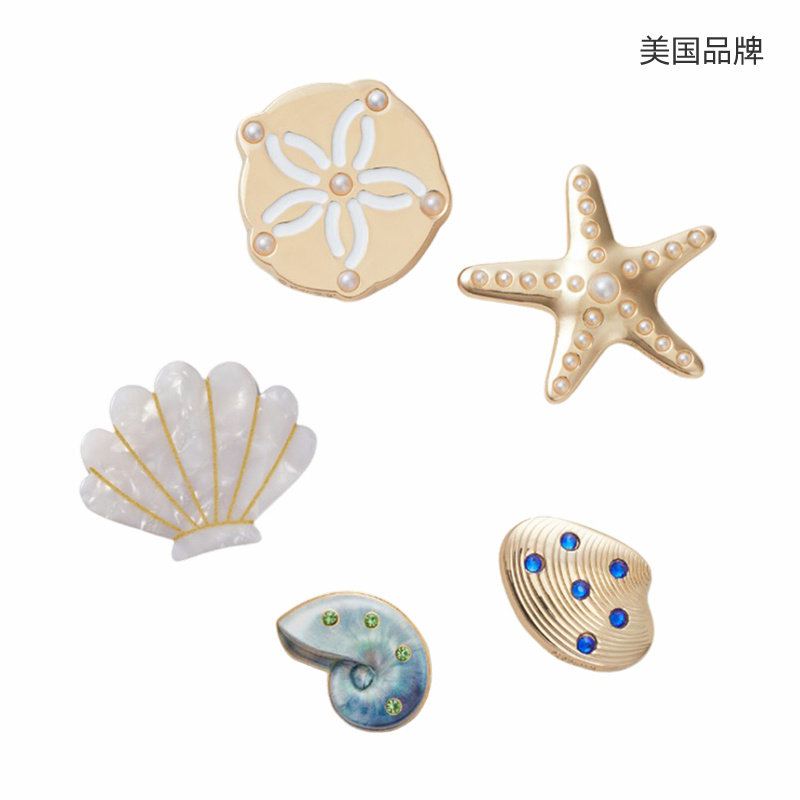 【自营】Crocs卡洛驰洞洞鞋配饰鞋花金色贝壳五件套装饰10015-371,淘宝优惠券,粉丝福利购,淘宝优惠卷