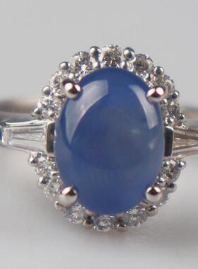 【自营】中古「9.5新」日本进口商品凸圆形星光蓝宝石钻石戒指