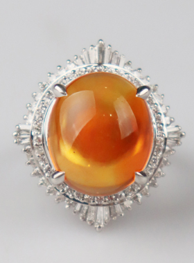 【自营】BRAND OFF中古95新日本进口商品凸圆型火欧珀钻石戒指