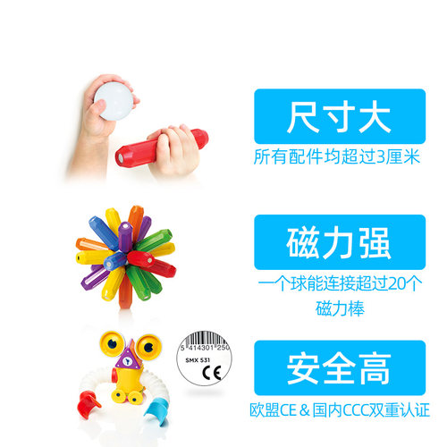 【自营】比利时SMARTMAX小小机器人加强版磁力棒礼物 20PCS 3岁+ - 图3