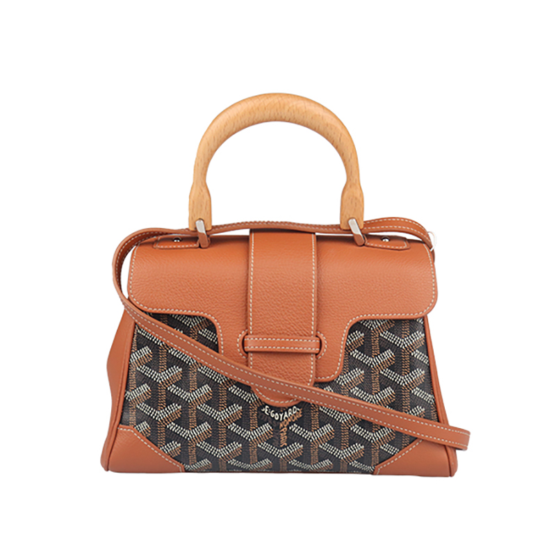 【自营】中古9新高雅德SAIGON软型涂层帆布牛皮手提斜挎包撞色 - 图0