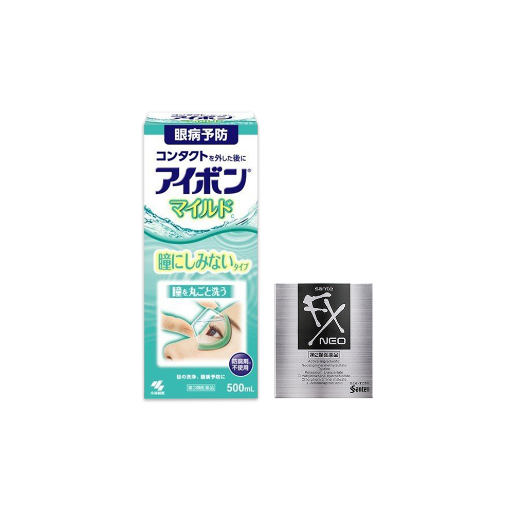天猫国际进口超市洗眼护眼组合 小林制药洗眼液浅绿500ml+参天FX银瓶眼药水12ml0