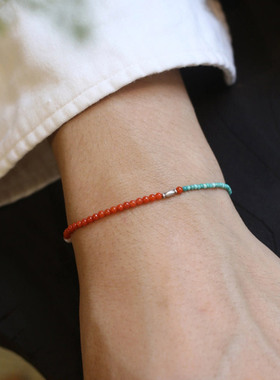 【自营】daisy beauty南红级细小米珠3mm手串高瓷绿松石柿子红