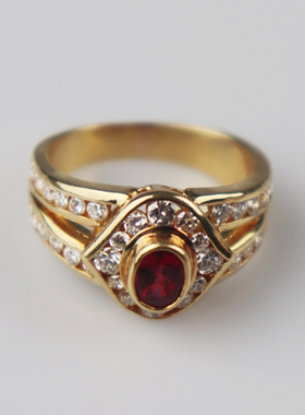 【自营】中古95新日本进口珠宝椭圆形切工红宝石钻石戒指