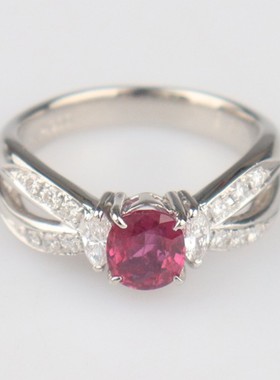 【自营】中古95新日本进口椭圆形切工红宝石钻石戒指铂金90053号