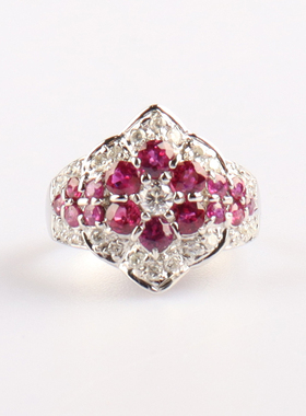 【自营】中古95新日本进口花形群镶钻石铂金900红宝石56号戒指