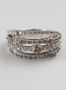 【自营】中古「9.5新」日本进口商品多圈密镶钻石戒指750白金51号