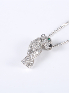 【自营】中古98新Cartier/卡地亚18K白金钻石小豹子满钻mini项链