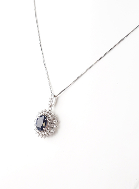 【自营】中古95新日本进口商品椭圆形切工蓝宝石钻石45･48cm项链