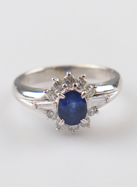 【自营】中古「9.5新」日本进口商品蓝宝石钻石戒指750白金53号