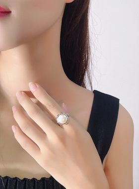 【自营】WEEKISS珍珠戒指开口银饰珠宝首饰女原创设计高级饰品