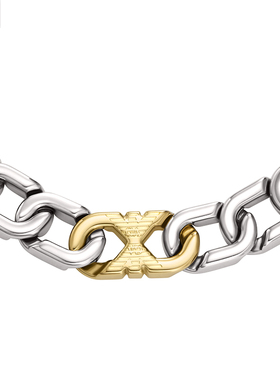 【自营】春季新品Armani阿玛尼男士手链银色钢质粗链撞色男生礼物