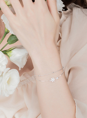 【自营】DAISY BEAUTY 樱花双层S925银手链时尚锆石女生礼物纯银
