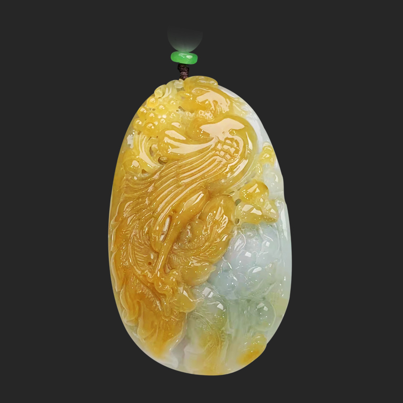 【自营】缅甸进口浅语拾光天然a货翡翠凤凰吊坠飘黄翡双面挂件
