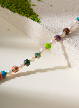 【自营】VITARING手链女彩色天然石淡水珍珠手环小众设计手串手饰