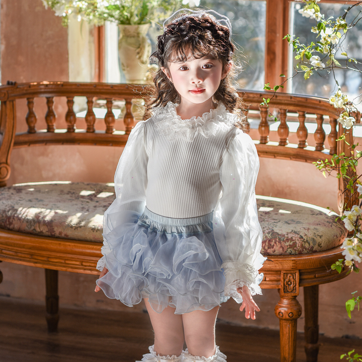 女童纯棉打底衫 2025秋冬新款公主裙内搭纯色花边洋气打底衫,淘宝优惠券,粉丝福利购,淘宝优惠卷