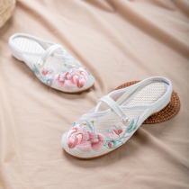 The violons old Beijing embroidered slippers retro pearl étoffe Chinese wind home qipao occasionnel bag head female summer