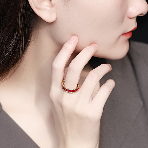 若华珠宝予香 鸽血红宝石弹力戒指女18K金尾戒彩宝指环礼物定制 - 图0