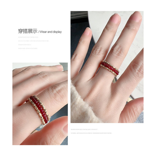 若华珠宝予香 鸽血红宝石弹力戒指女18K金尾戒彩宝指环礼物定制 - 图1