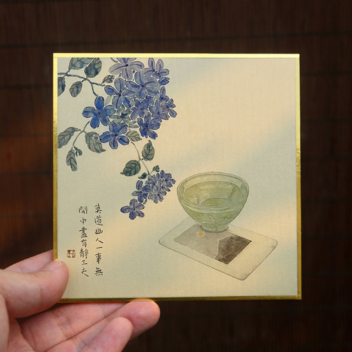 义记宣 【金边小硬卡】12x12cm金潜卡纸泥金圆形空白镜片银潜小楷工笔没骨书法宣纸山麻绢布熟宣作品纸硬卡纸 - 图3