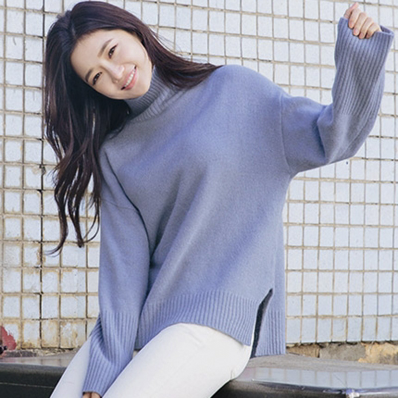 高领毛衣女冬厚宽松慵懒套头针织打底衫 新款韩版两边开叉上衣 2021 高领毛衣女冬厚宽松慵懒套头针织打底衫 新款韩版两边开叉上衣 2021