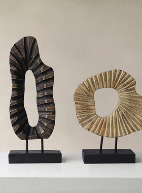 新中式侘寂风现代圆环屏风摆件书房电视柜书架样板间桌面软装饰品