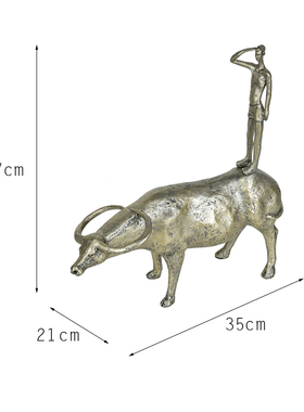 新中式风银色树脂站立牛郎装饰品
