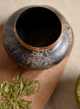 金属新中式茶室/客厅茶叶罐摆件