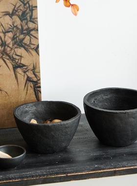 新中式现代侘寂风黑色艺术装饰摆件样板间售楼处酒店客厅桌面摆设