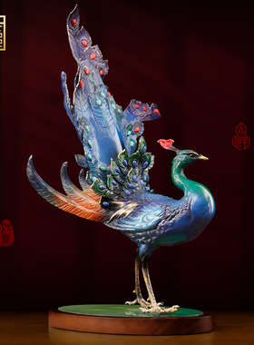 富贵吉祥铜孔雀摆件新中式家居客厅玄关办公室装饰品乔迁新居礼品