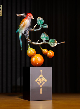 黎采铜大理石新中式玄关装饰摆件