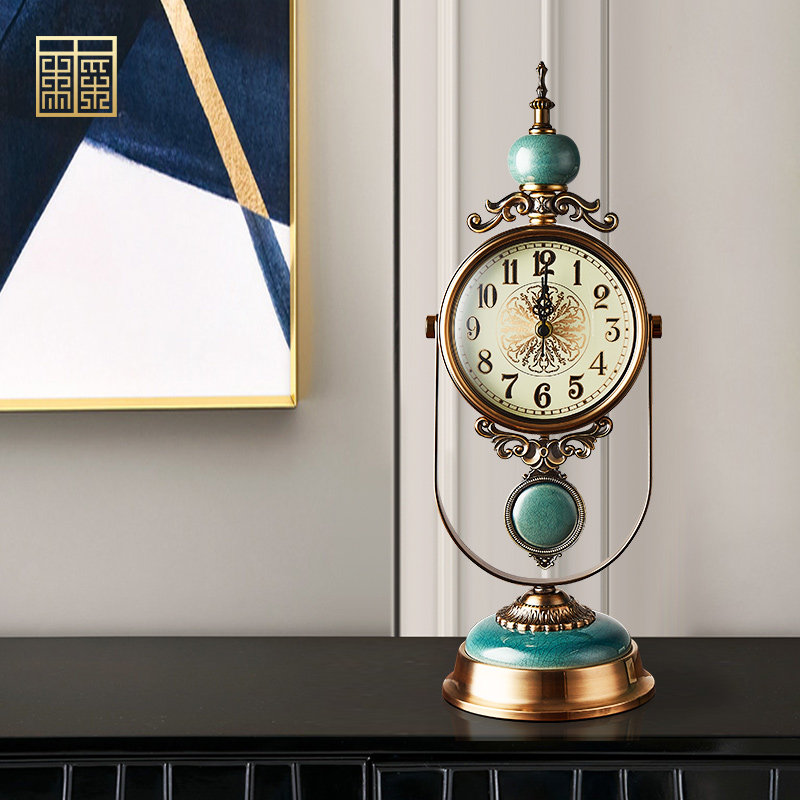 美式轻奢座钟摆台表客厅桌面时钟装饰坐钟家用摆件复古石英钟表,淘宝优惠券,粉丝福利购,淘宝优惠卷
