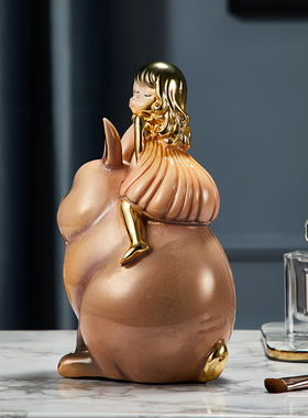 全铜北欧风兔子小女孩卡通摆件