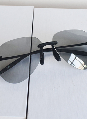 无框变色偏光太阳镜男蛤蟆镜飞行员司机开车驾驶墨镜日夜两用