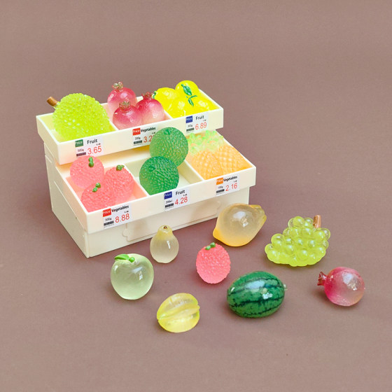 Mini luminous fruit shelf simulation supermarket cantaloupe durian food toy model baby house accessories non-children's toys