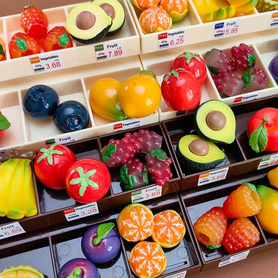 Mini supermarket fruit stall miniature doll house model ornaments simulation cherry tomatoes durian orange non-children's toys