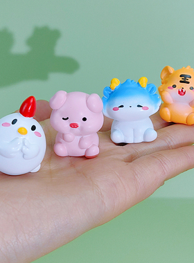 创意可爱十二生肖公仔摆件迷你仿真博古架装饰12生肖动物树脂模型