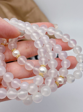 冰霓裳天然马料玉髓珍珠手链手串