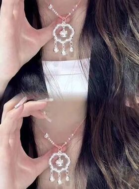 2024新款KT猫祥云平安锁项链hellokitty猫咪铃铛可爱简约情侣礼物